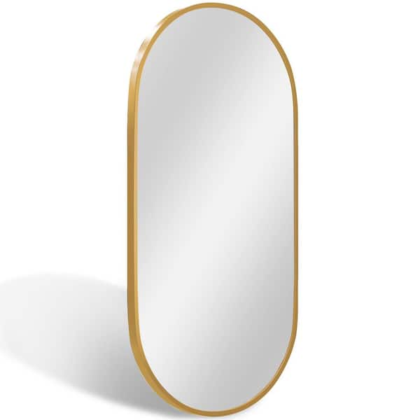 Tovm 18 in. W x 36 in. H Oval Aluminum Framed Wall Bathroom Vanity Mirror Decorative Modern HD Mirror in Brushed Gold
