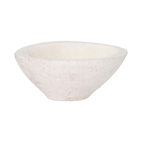 9.75 in. White Pottery Tapered Decorative Bowl with Rough Finish