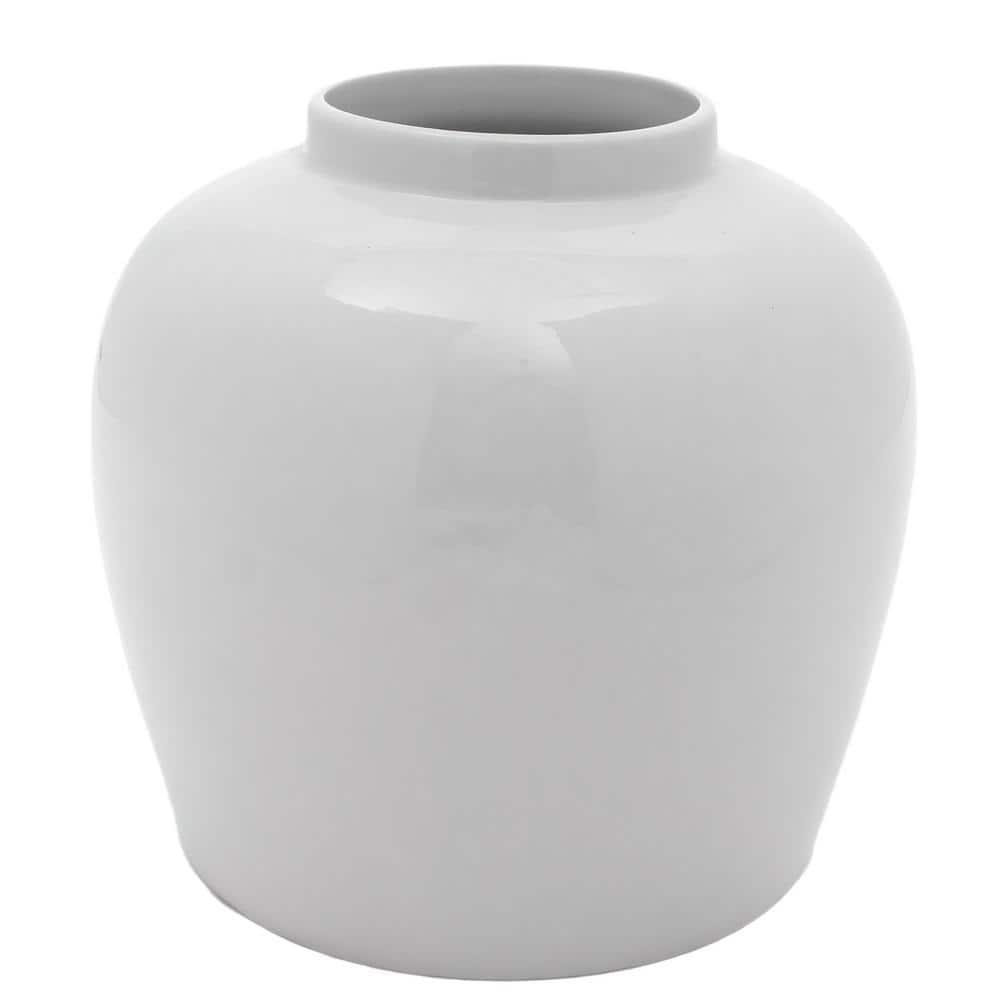 10" Glossy White Porcelain Traditional Ginger Jar