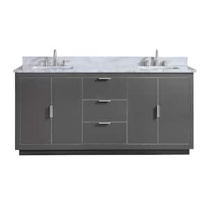Austen 73 in. W x 22 in. D Bath Vanity in Gray with Silver Trim with Marble Vanity Top in Carrara White with Basins