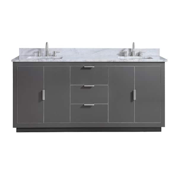 Avanity Austen 73 in. W x 22 in. D Bath Vanity in Gray with Silver Trim with Marble Vanity Top in Carrara White with Basins