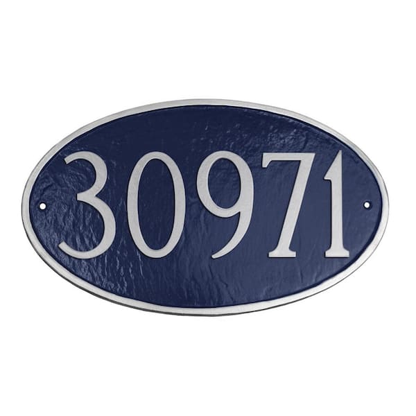Classic Oval Small Address Sign Plaque - Sea Blue/Silver