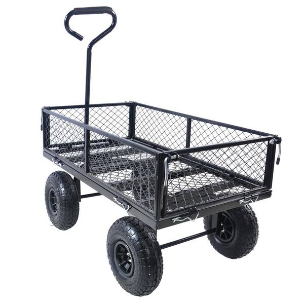 PARASOLAR 3.5 cu. ft. Black Utility Metal Garden Cart Outdoor Lawn ...