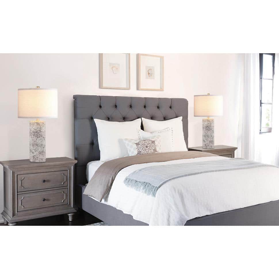 23.75" Silver Glazed Ceramic Table Lamp Set with Linen Shade