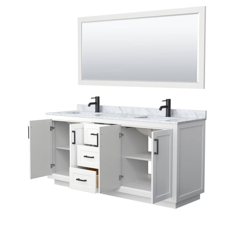 Miranda 72" White Double Vanity with Marble Top and Mirror