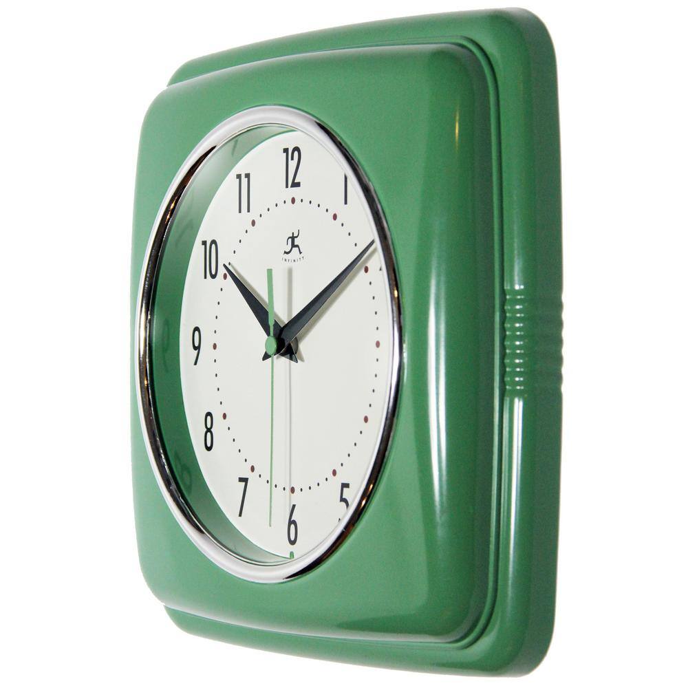 9.25" Green Retro Plastic Square Analog Wall Clock