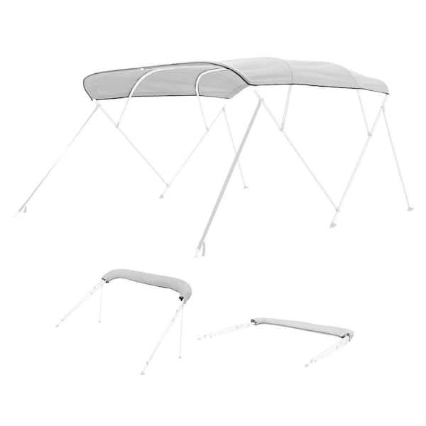 4 Bow Boat Bimini Top 600D Polyester Canopy, Waterproof & Sun Protection, 96 in. L x(91-96 in.) W Light Grey Storage Bag