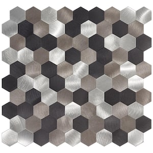Bismuth Small Black and Silver Aluminum Hexagons 11.5 in. x 11.3 in. Metal Peel and Stick Tile (7.22 sq. ft./8-Pack)