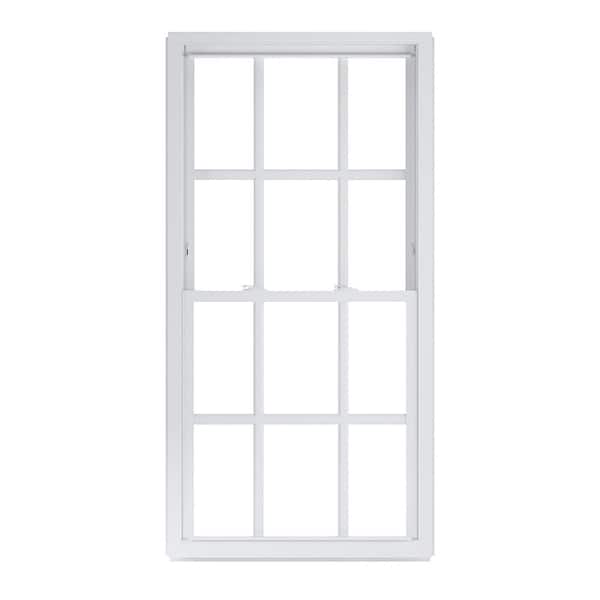 American Craftsman 32 in. x 62 in. 50 Series Low-E Argon SC Glass Double Hung White Vinyl Replacement Window with Grids, Screen Incl