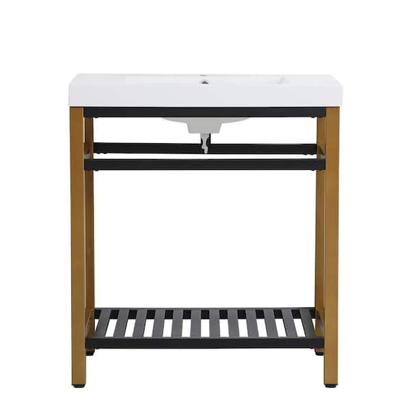 Unbranded Timeless Home 30 in. W x 19 in. D x 34 in. H Single Bathroom Vanity in Golden Black with White Resin Top and White Basin