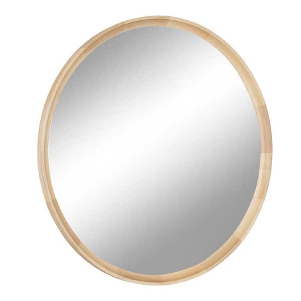 Kate and Laurel Hatherleig 34.00 in. W x 34.00 in. H Natural Round Farmhouse Framed Decorative Wall Mirror