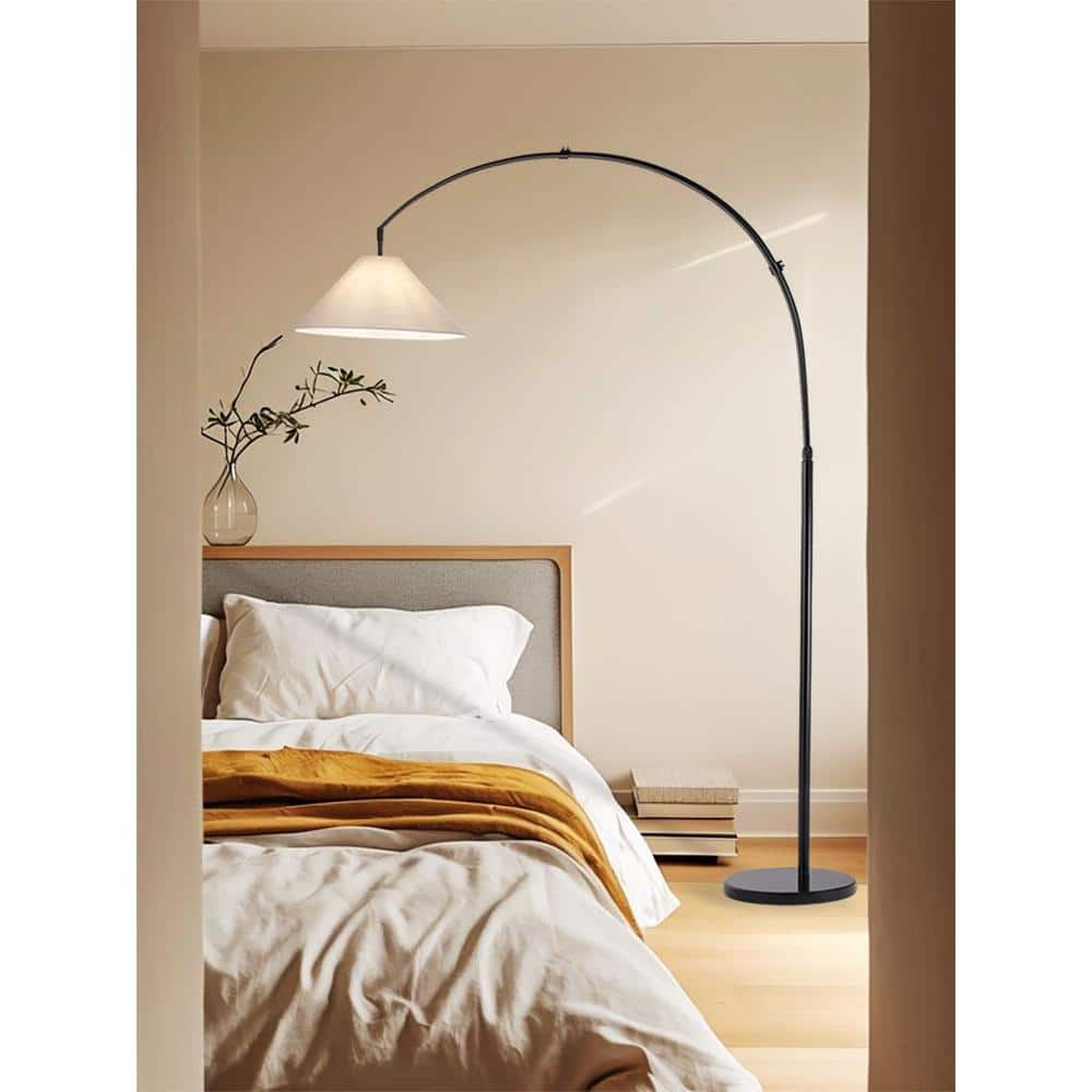 Unbranded 76 in. Black Modern 1-Light Adjustable Arc Floor Lamp with Beige Fabric Shade UPC2163