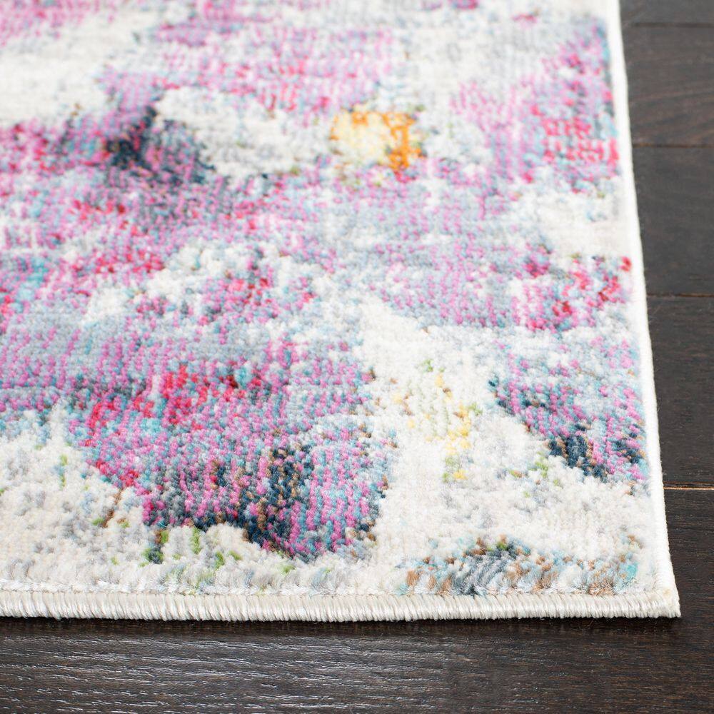 4' x 6' Blue Floral Synthetic Easy Care Area Rug