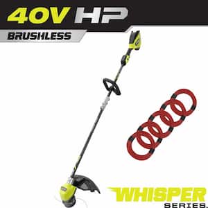 40V HP Brushless Whisper Series 17 in. Cordless Carbon Fiber Shaft String Trimmer w/Extra 5-Pack Pre-Cut Spiral Line