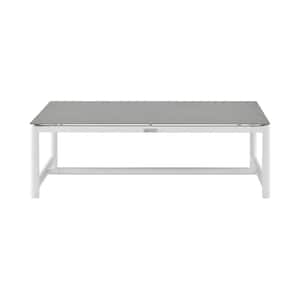 Crown White Rectangular Aluminum and Teak Wood Outdoor Coffee Table