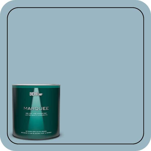 BEHR MARQUEE 1 qt. #S470-3 Peaceful Blue One-Coat Hide Semi-Gloss Enamel Interior Paint & Primer