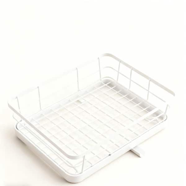 12 in. W x 15.5 in. L White Stainless Steel Standing Drying Dish Rack with Cutlery Holder for Kitchen Counter