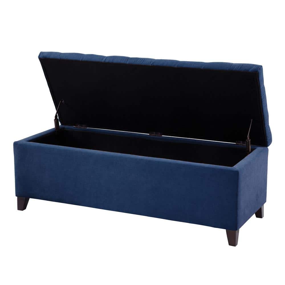 Sasha Navy Tufted Top Storage Ottoman with Black Noir Legs