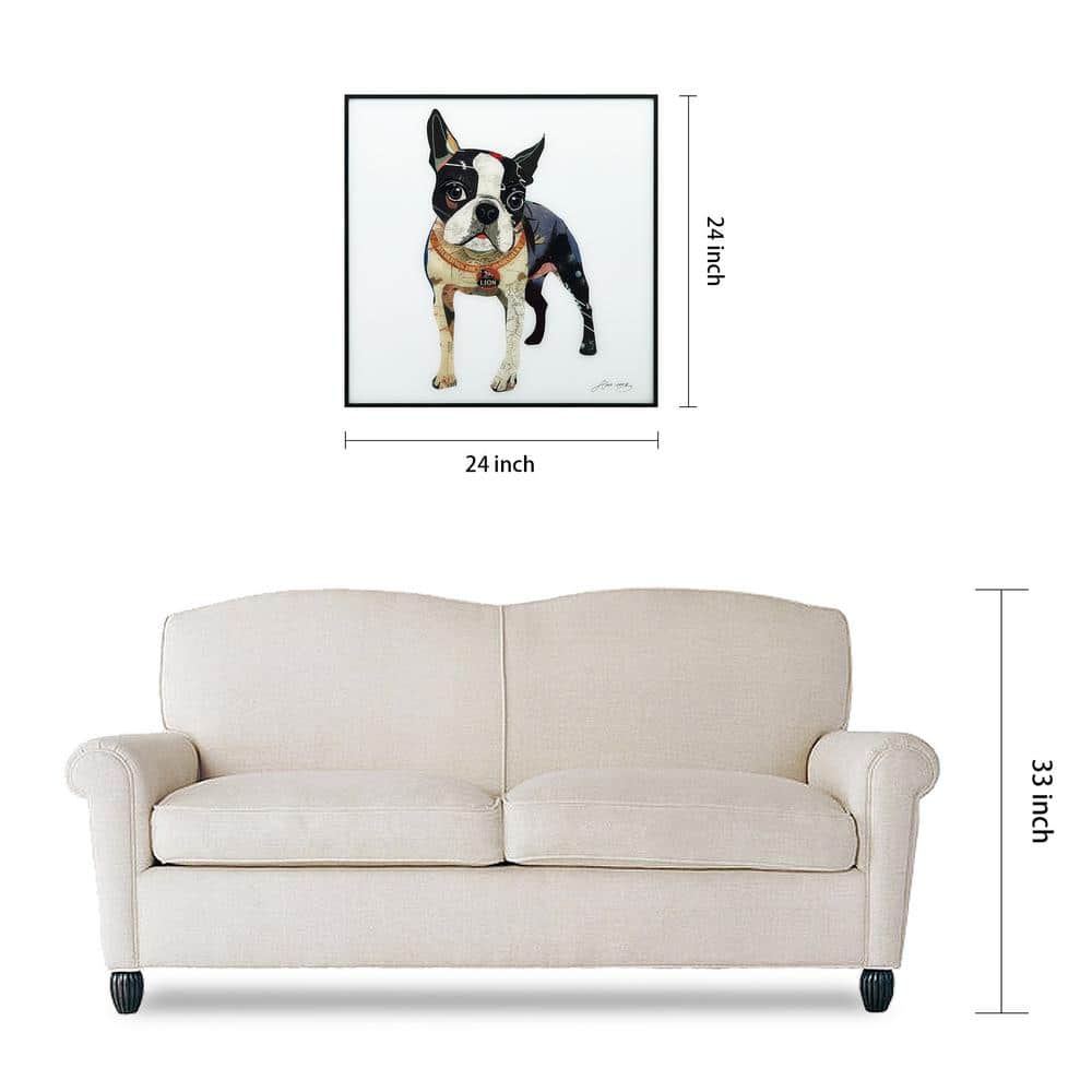 Boston Terrier Reverse Printed Glass Wall Art with Black Frame