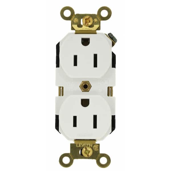Leviton 15 Amp Industrial Grade Heavy Duty Self Grounding Duplex Outlet, White