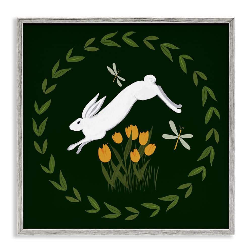 Bunny Hopping in Wreath by Michelle Ingari Designs Gray Framed Animal Giclee Art Print 12 in. x 12 in. price history on PriceWatchPro