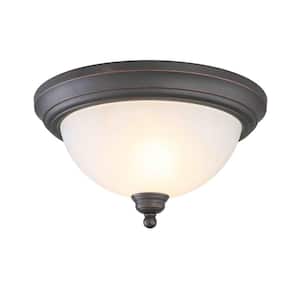Woodbridge 13 in. 2-Light Oil-Rubbed Bronze Ceiling Flush Mount with Glass Shade