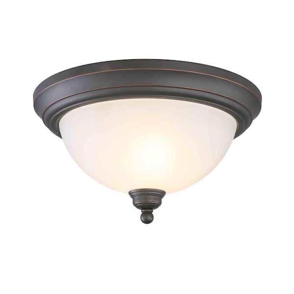 Hampton Bay Woodbridge 13 in. 2-Light Oil-Rubbed Bronze Ceiling Flush Mount with Glass Shade