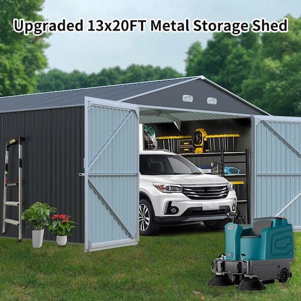 Misopily 13 ft. x 20 ft. x 7.75 Dark Gray Finish Metal Garage