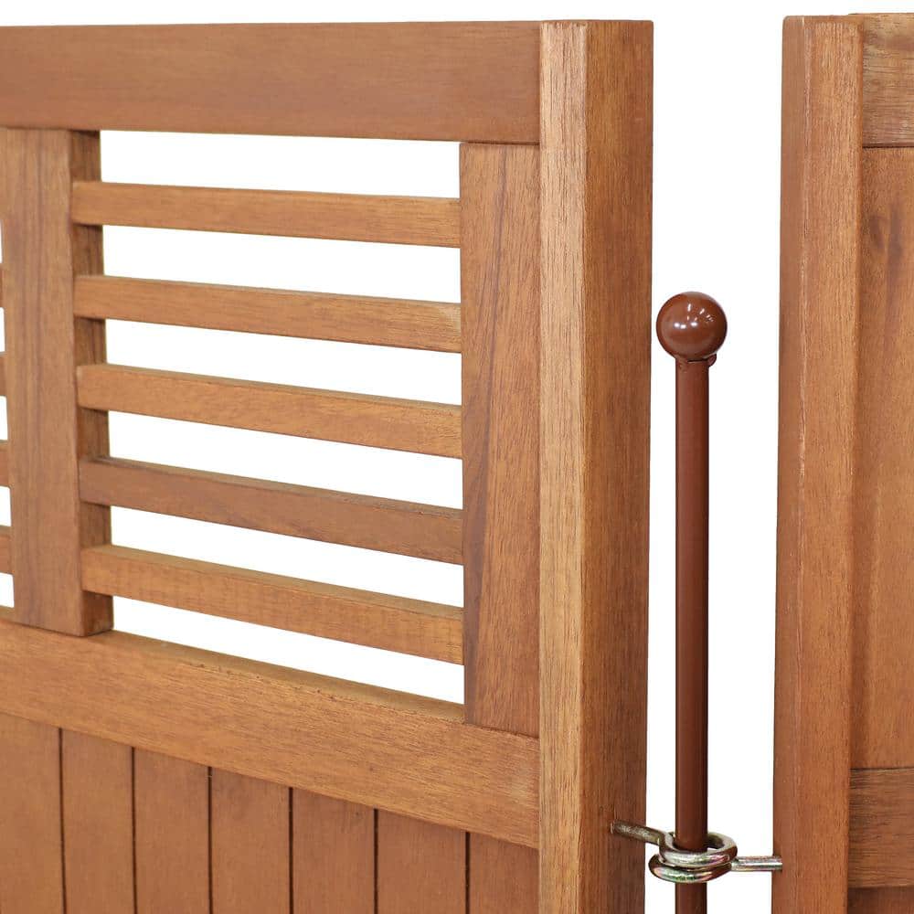 Brown Meranti Wood Folding Outdoor Privacy Screen with Teak Oil Finish