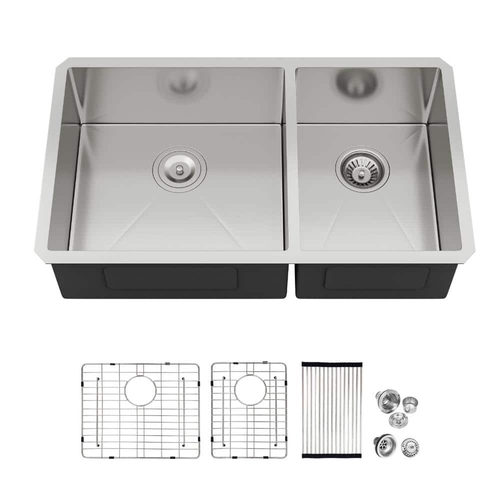 ツキオ 　『SAINT JAMES』　DH5402F1 Logmey 33 in. Undermount Sink Double Bowl 60/40 Brushed 16-Gauge