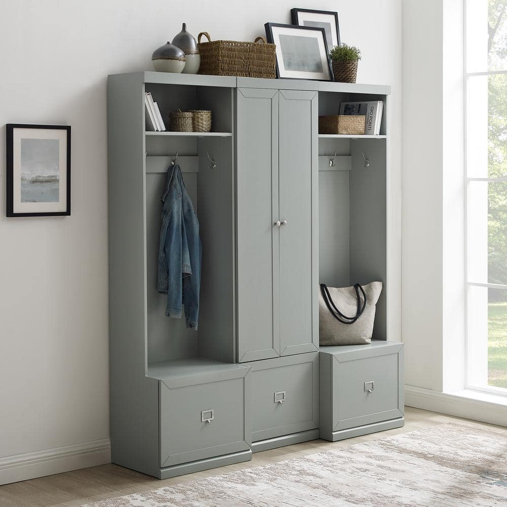 Gray 3-Piece Hall Tree Entryway Set with Storage