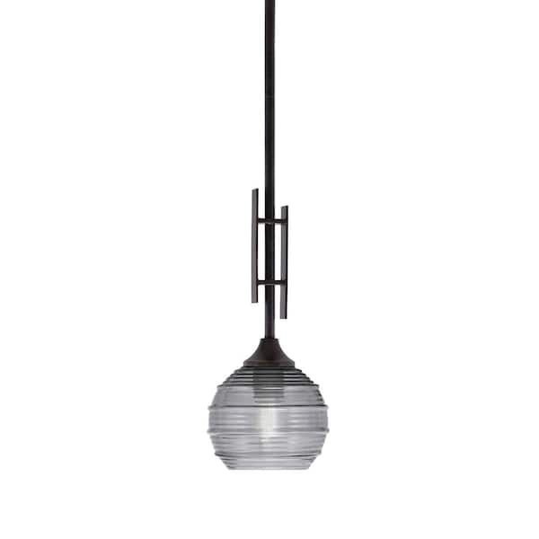 Unbranded Ontario 60-Watt, 1-Light Dark Granite Stem Hung Mini Pendant Light with Smoke Ribbed Glass Shade and No Bulb Included