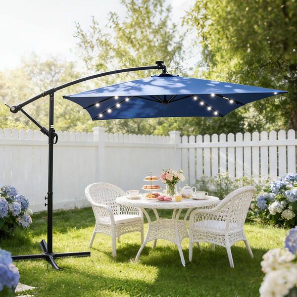 Coporesell 10 ft. Steel Patio Umbrella in Navy Blue with Crank and Cross  Base CLWSPU08NB