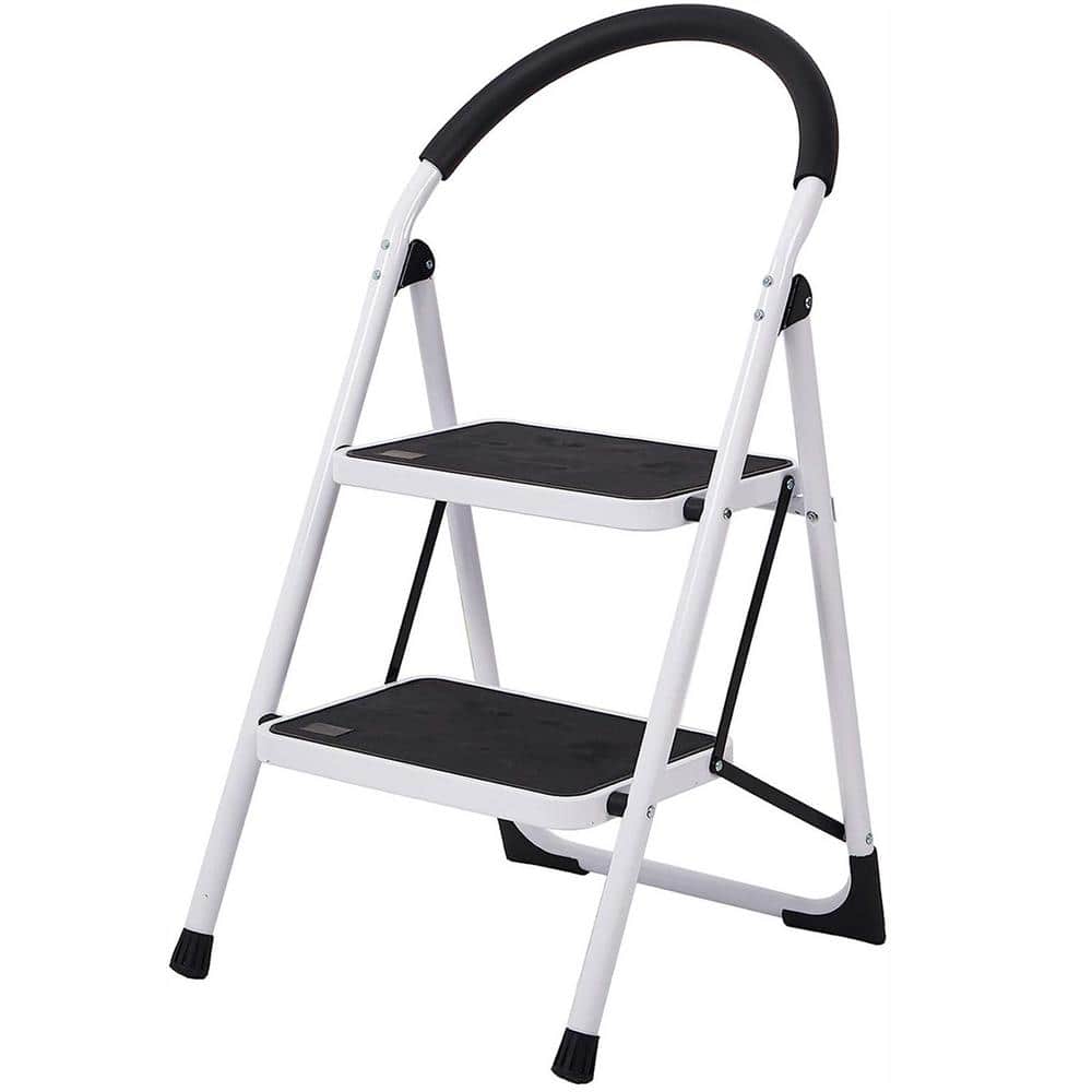 2-Step Steel Step Stool Ladder Folding Step Ladder with Handle and Anti-Sli