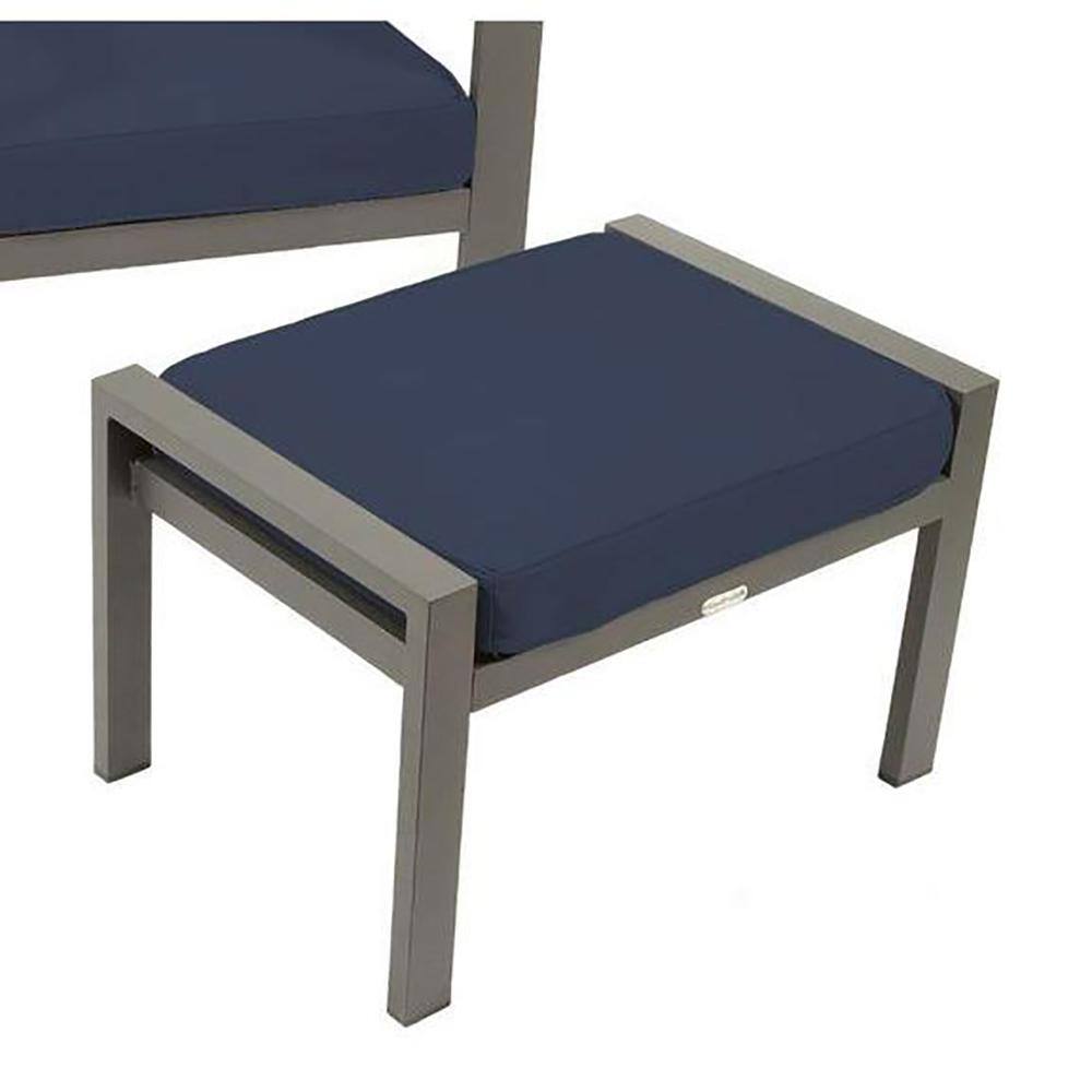Lakeview Industrial Modern Aluminum Ottoman with Navy Sunbrella® Cushion