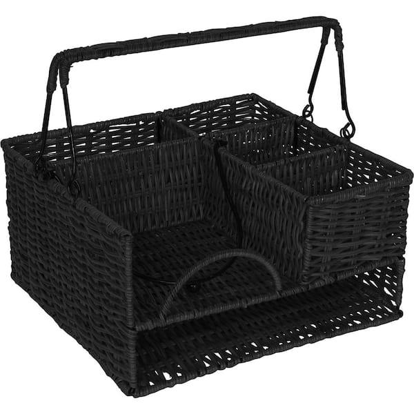 Trademark Innovations 12 in. x 11 in. Black Rattan Tabletop Serveware and Condiment Organizer and Caddy