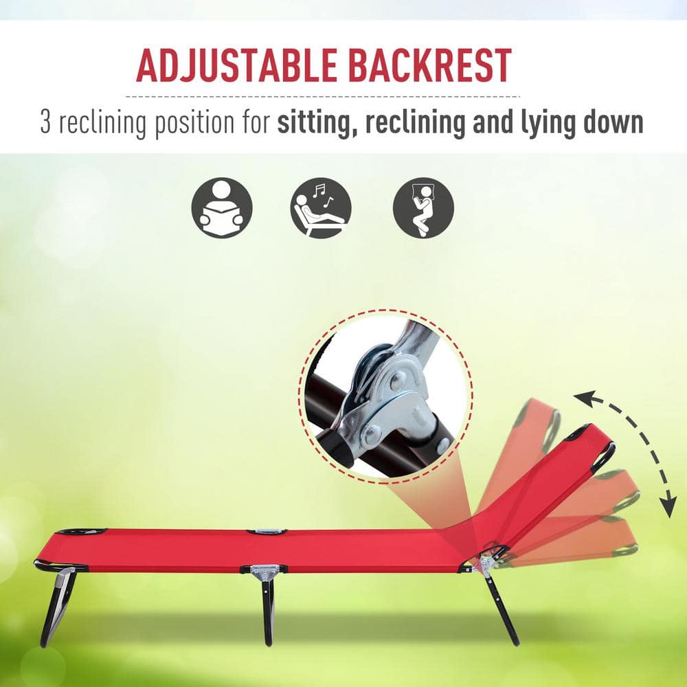 Coastal Breeze Red Folding Chaise Lounge with 5-Position Backrest