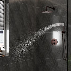 1-Spray Patterns with 2.5 GPM 10 in. Wall Mount Dual Shower Head Hand Shower Faucet in Oil Brown Bronze (Valve Included)
