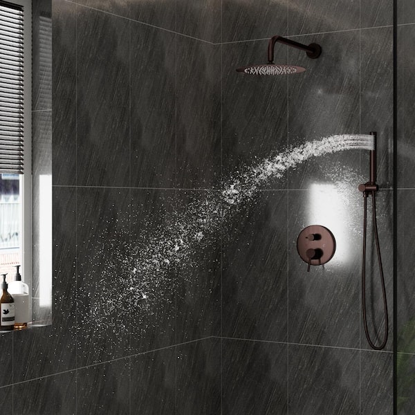 1-Spray Patterns with 2.5 GPM 10 in. Wall Mount Dual Shower Head Hand Shower Faucet in Oil Brown Bronze (Valve Included)