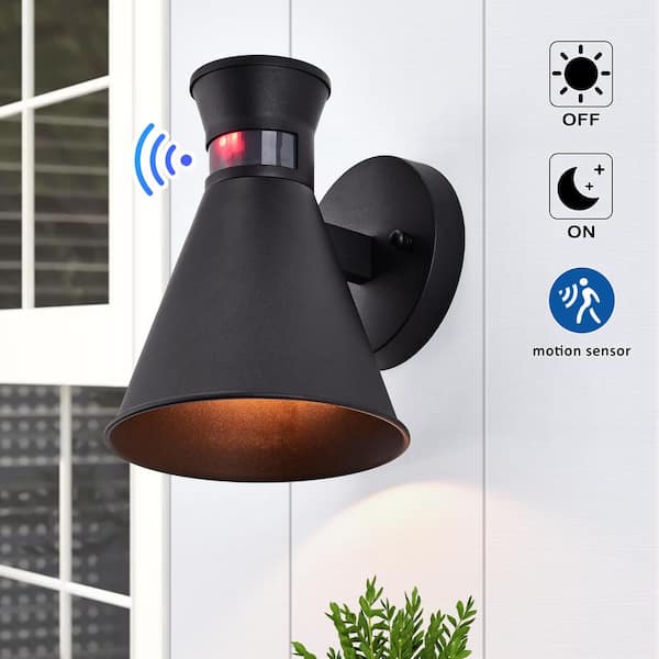 1-Light Black Motion Sensing Dusk to Dawn Outdoor Wall Lantern Sconce