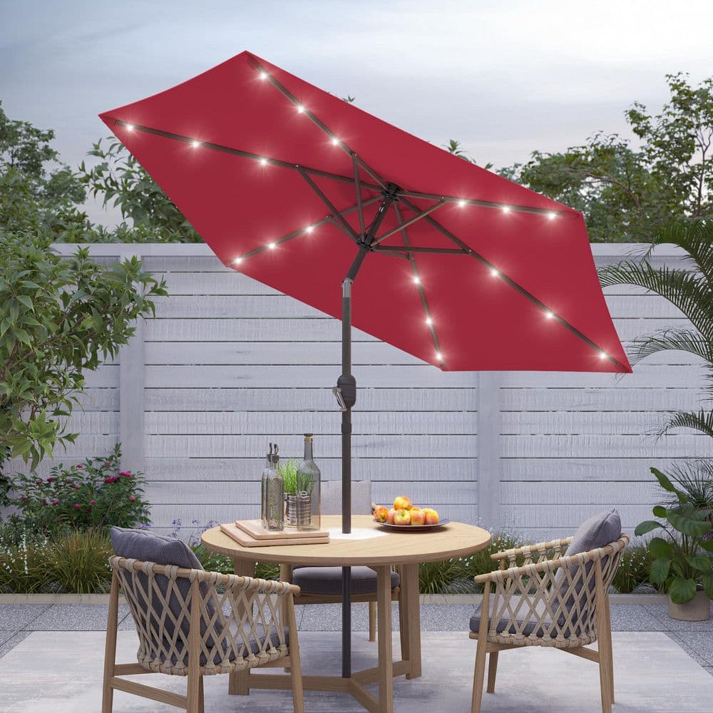 7.5 ft. Solar Lighted LED Patio Market Crank and Tilt Umbrellas, Table Umbrellas,UV-Resistant Canopy in Red price history on PriceWatchPro