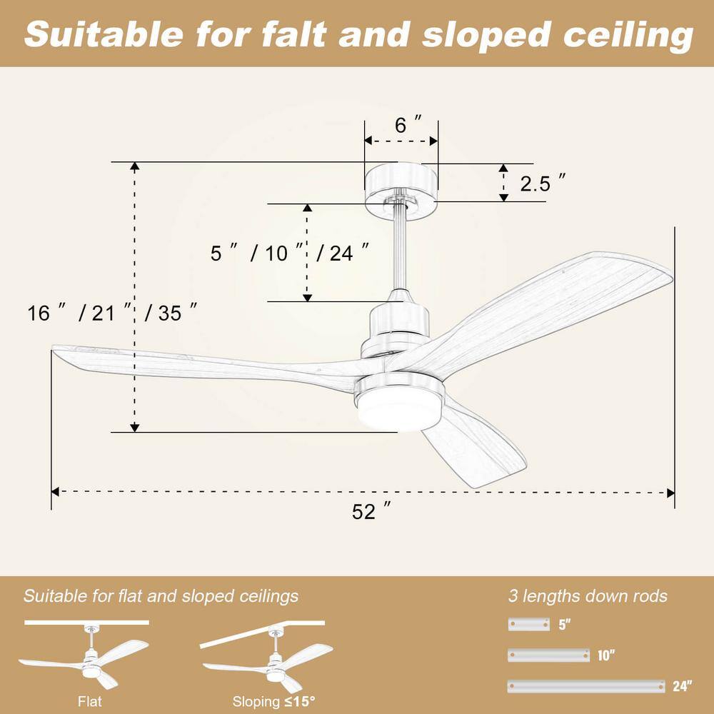 52" Black and Dark Wood-Grain Modern Ceiling Fan with Remote