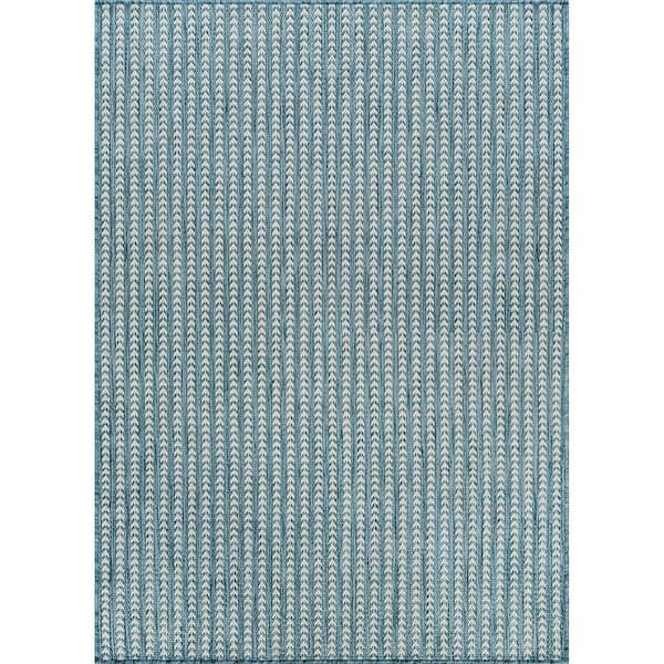 Arrow Aqua 8 ft. x 10 ft. Chevron Striped Washable Indoor Outdoor Area Rug