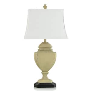 32.5 in. Aged Cream, Matte Black, White Task And Reading Table Lamp for Living Room with White Cotton Shade
