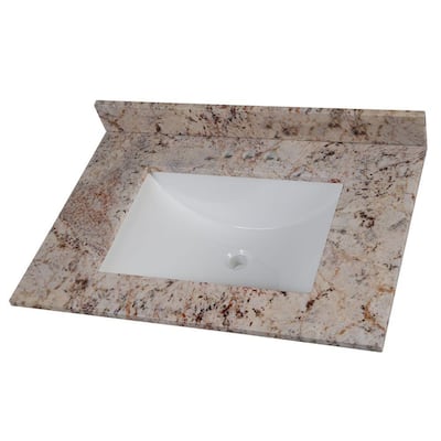 31 in. Stone Effects Vanity Top in Rustic Gold with White Sink