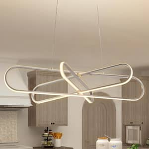 Erlen 3-Light Modern Tiered Linear Sputnik Pendant Light Dimmable Integrated LED Nickel Adjustable Ring Large Chandelier