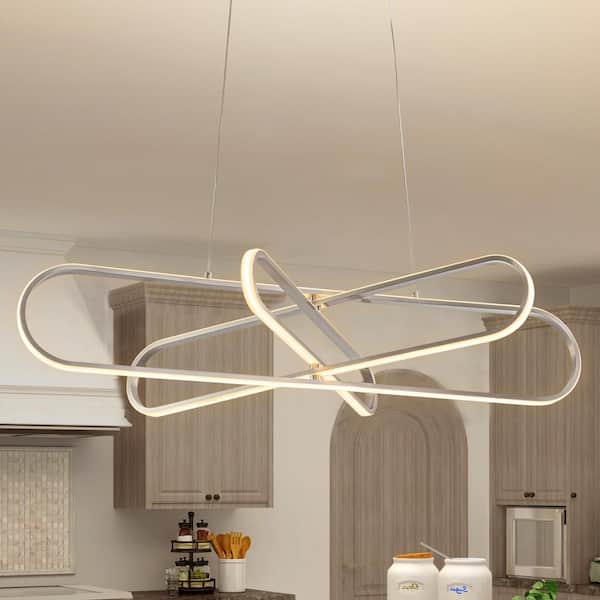 RRTYO Erlen 3-Light Modern Tiered Linear Sputnik Pendant Light Dimmable Integrated LED Nickel Adjustable Ring Large Chandelier
