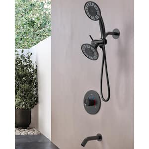 Smart Temperature Grain Dual Showers Single Handle 3-Spray Wall Mount 5 in. Tub and Shower Faucet 2.5 GPM in Matte Black