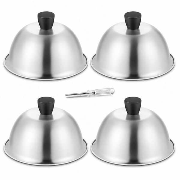 6 in. Basting Cover, Stainless Steel Melting Dome Set of 4, Metal Steaming Cover for Cheese Burgers, Dishwasher Safe