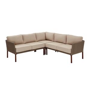 Oakshire 3-Piece Steel Outdoor Patio Sectional Sofa with Tan Cushions